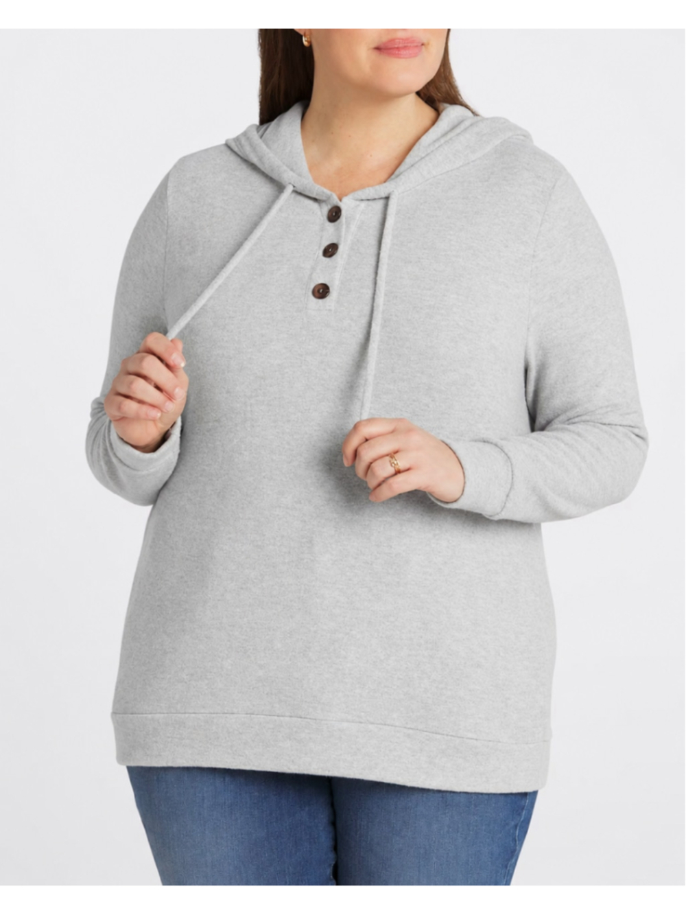 Pink Clover Women's Scota Light Gray Brushed Knit Hoodie Henley Top